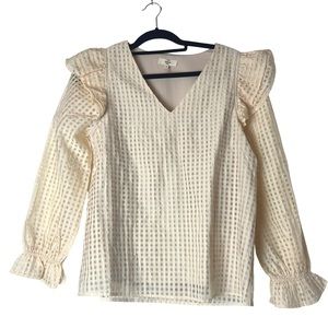 Entro Creme Windowpane Ruffled Sleeve Bridgerton Style Top Size Small